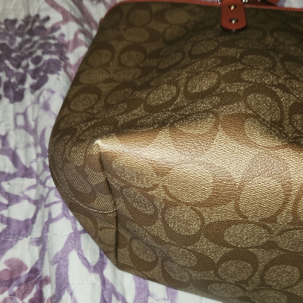 Coach Tan and Orange Signature Tote - Picture 3 of 4
